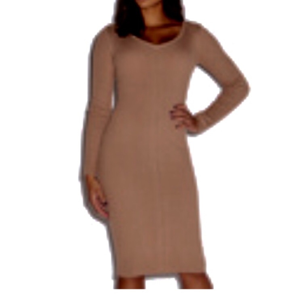 Just Fab Camel Colored Sweater Dress